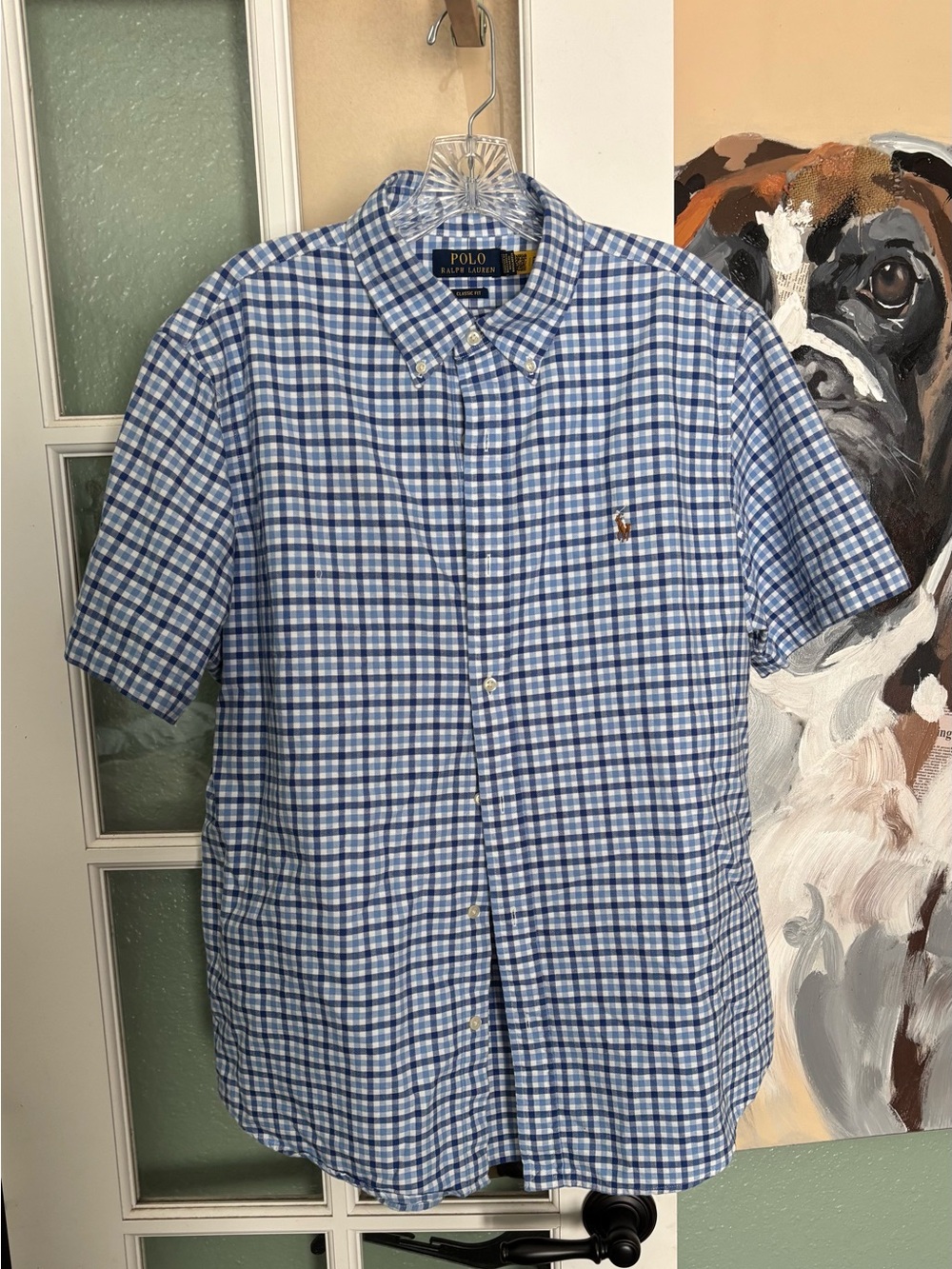 Ralph Lauren Blue and White Check Short-Sleeve Button-Down Shirt